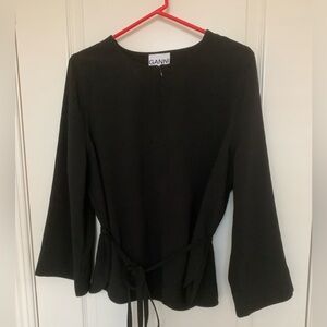EUC GANNI Recycled Blend Belted Peplum Blouse Top EU 42 US 10